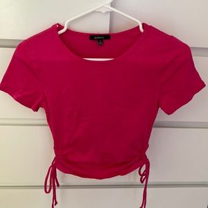 hot pink round neck side adjustable crop top